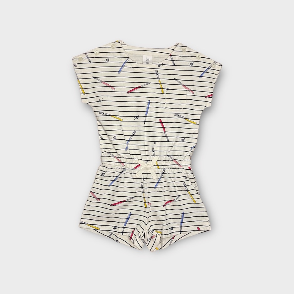 Gap Paint Brush Graphic Stripe Pocket Romper